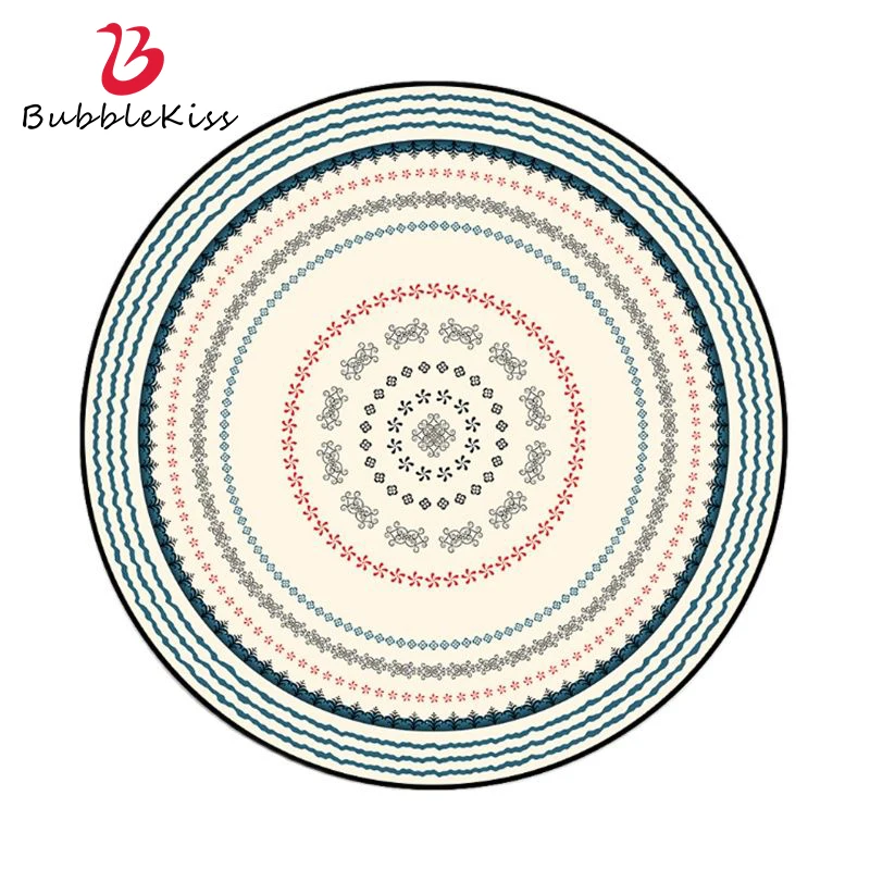 Бежевый круглый ковер воздушного поцелуя для гостиной узор в этническом стиле