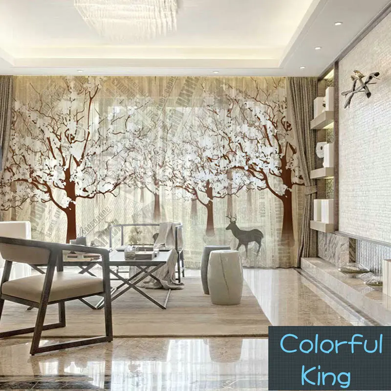 

3D Customized Photo Curtains Natural Deer Drape Panel Sheer Tulle Curtains For Living Room Door Kitchen Bedroom for kids