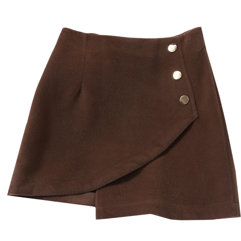 

joker temperament fluffy skirts fashion irregular double-breasted package buttocks short skirt of tall waist A word