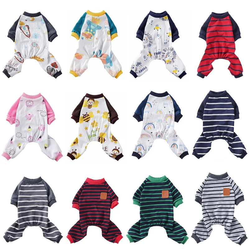 Одежда для собак пижама с котом комбинезон животных маленьких одежда сна теплая