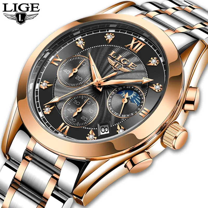 2020lige/Lige Cross-Border Hot Men s Business Watch Waterproof Watch Stainless Steel Strap Luxury Fashion Diamond ni Design