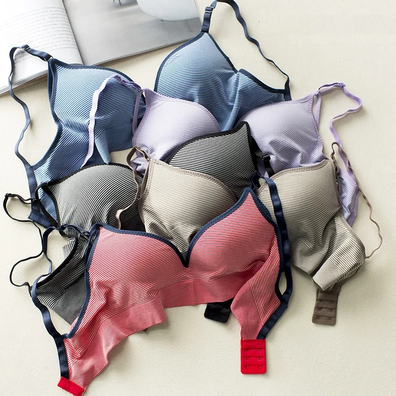 

Бюстгальтер DeRuiLaDy женский с хлопковой подкладкой, Мягкий Бесшовный в полоску, с чашками пуш-ап, с застежкой сзади, уютное пикантное нижнее бе...