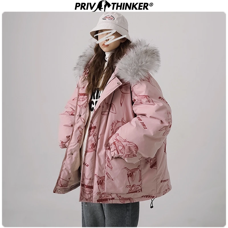 Privathinker, Женская куртка с принтом Харадзюку,, зимняя парка с капюшоном, пальто, женская теплая куртка, Женская утолщенная модная верхняя одежда, Winderbreak