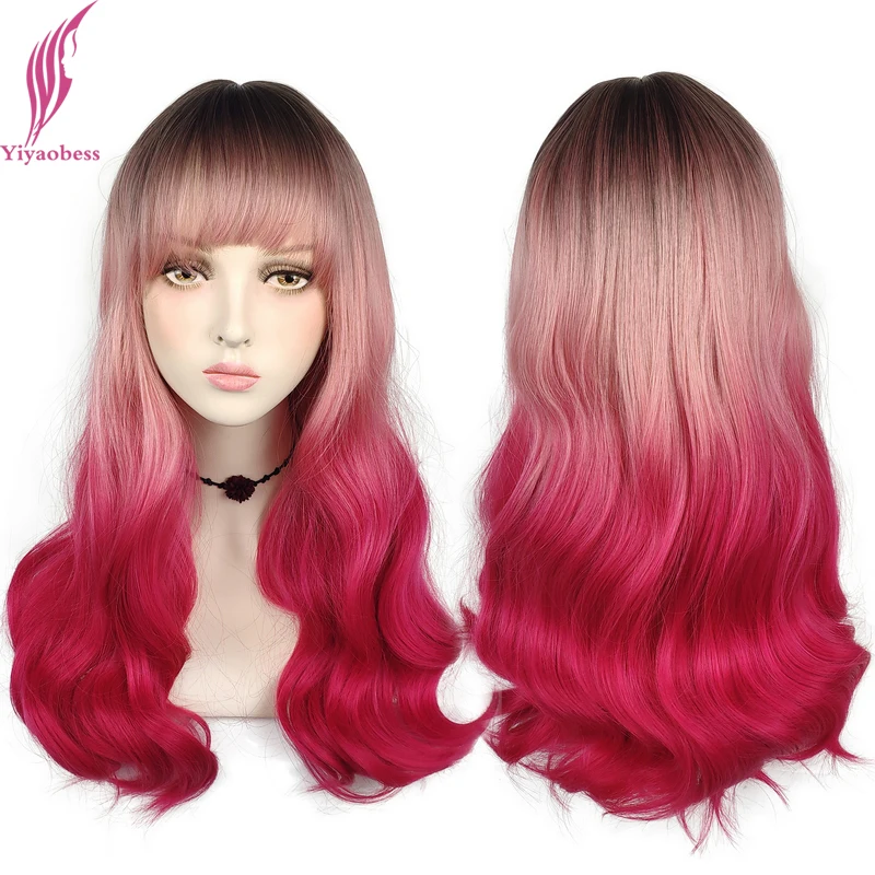 yiyaobess-colorful-rose-red-brown-ombre-wig-with-bangs-blond-highlight-synthetic-long-wavy-hair-wigs-for-women-pelucas-naturales