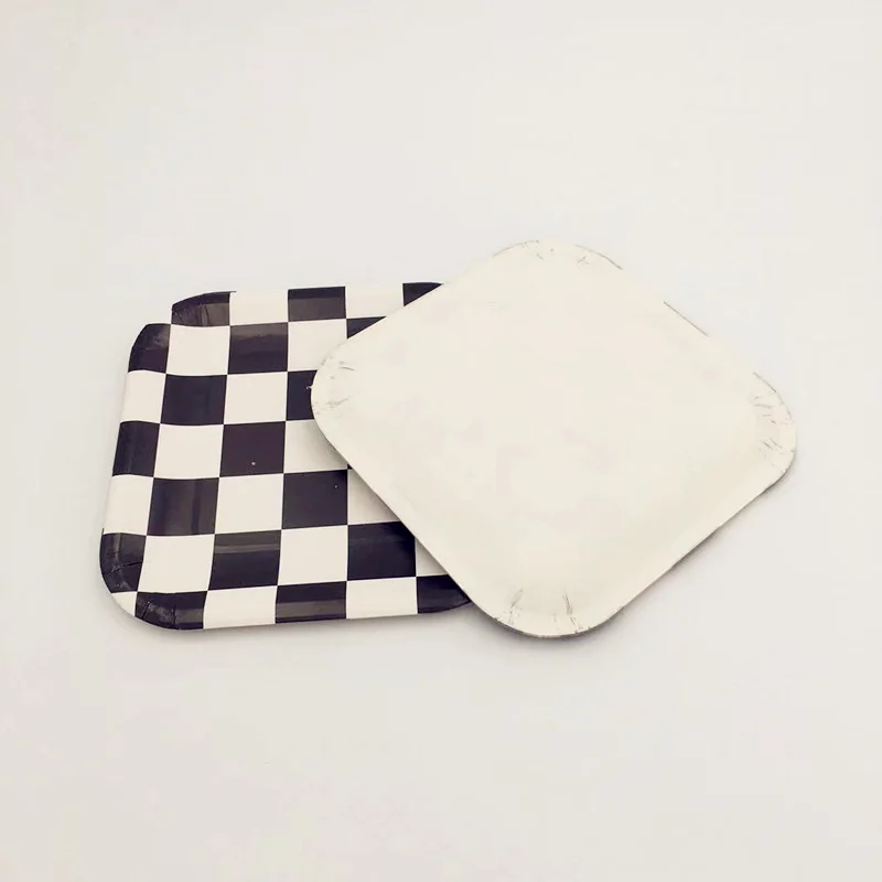 10 шт./лот 7 дюймов черно белая решетка тема бумажные тарелки сетка одноразовые