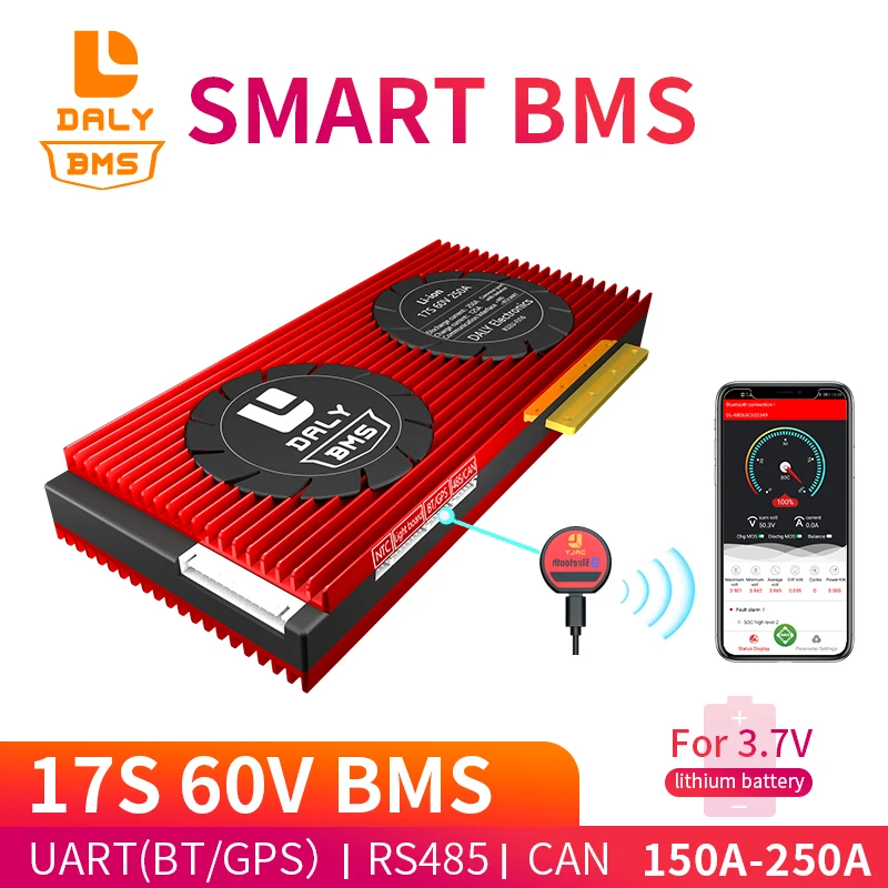 Daly 18650 smart BMS 17S 60V 150A 200A 250A Bluetooth 485 к USB устройству CAN NTC UART программное обеспечение Li