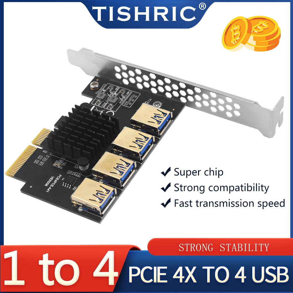 TISHRIC Pcie от 1 до 4 Pci Express множитель Usb 3 0 адаптер Hub Riser 009s x16 видеокарта для майнинга |