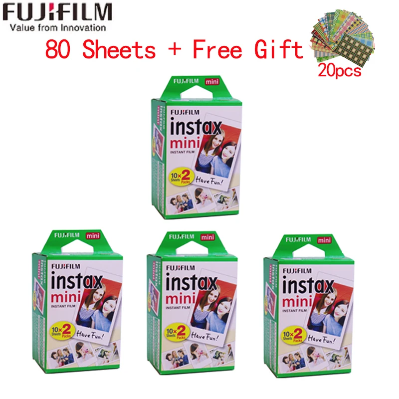 10-200 sheets Fujifilm instax mini 9 film white/Color Edge 3 Inch wide film for Instant Camera mini 8 7s 25 50s 90 Photo paper - Color: white 80 sheets