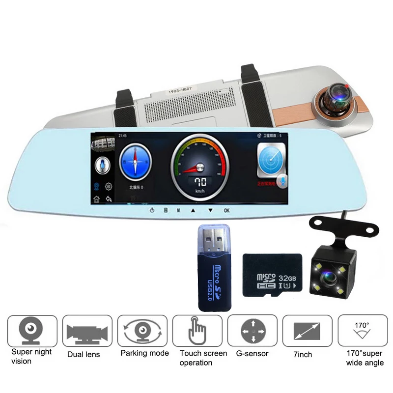 3 pcs accessory Автомобильный видеорегистратор, камера " Full HD 1080 P, сенсорный экран, ночное видение, зеркало заднего вида, видео видеорегистратор, двойной объектив, обратное изображение, видеорегистратор - Название цвета: 3 pcs accessory