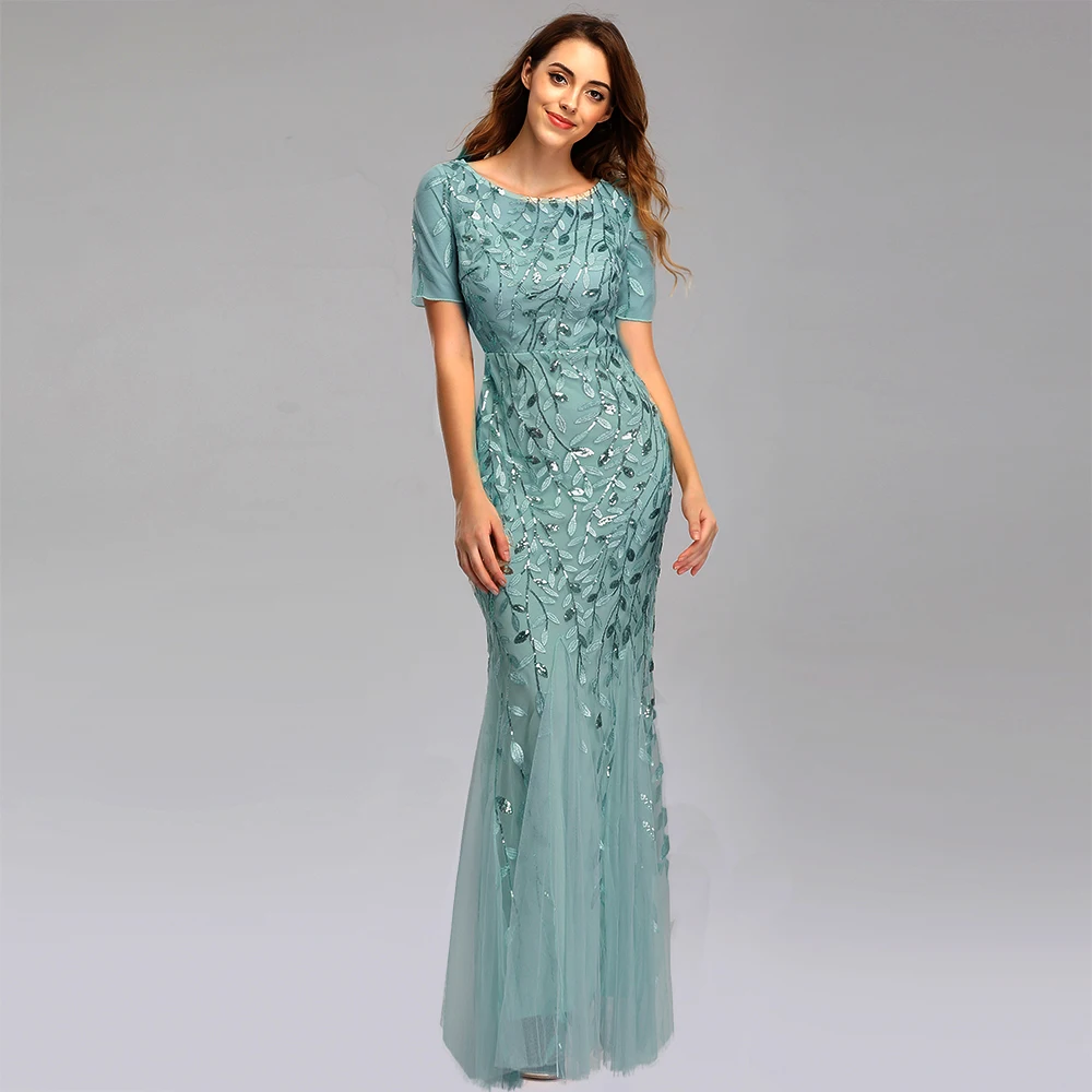 Light Green Модное Тюлевое платье подружки невесты с круглым вырезом и аппликацией,, короткий рукав, длина до пола, простое бордовое свадебное платье - Цвет: Light Green