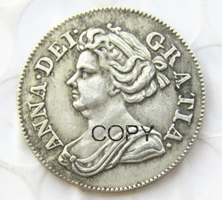 Королева Великобритании Анна 6 Пенс 1707/1711 Красивая 301 лет Посеребренная копия