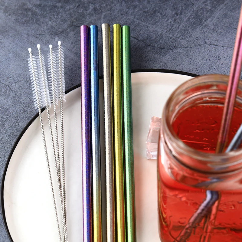 Прямая соломинка из титана многоцветная солома титанового сплава с чистящей