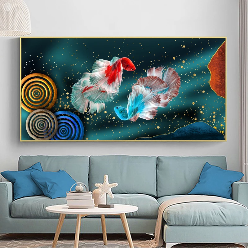 RELIABLI художественный постер с золотой рыбой животное на холсте картина стену