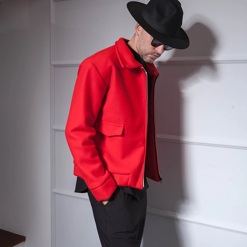 Мужское Короткое шерстяное пальто повседневное короткое приталенное в