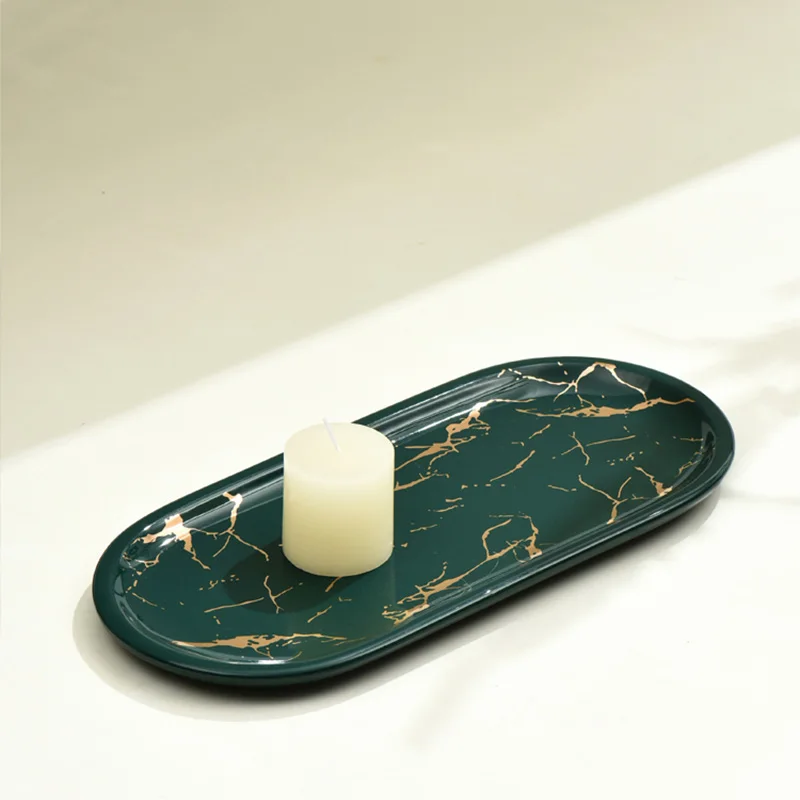 

Europe Light Luxury Ceramic Tray Gold Marbling Storage Trays Living Room Bedroom Dressing Table Wash Roomes Storagetrayes
