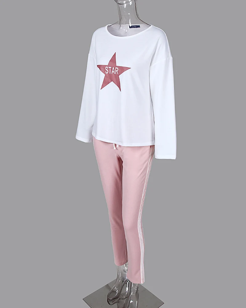 Женский Повседневный Спортивный костюм топ со звездами и штаны с завязками