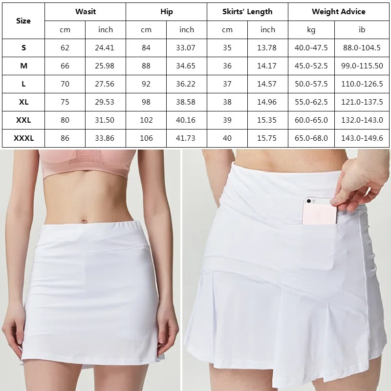 

Women Tennis Skirts Badminton Golf Pleated Skirt High Waist Fitness Shorts with Phone Pocket Girl Athletic Sport Skorts S-XXXL