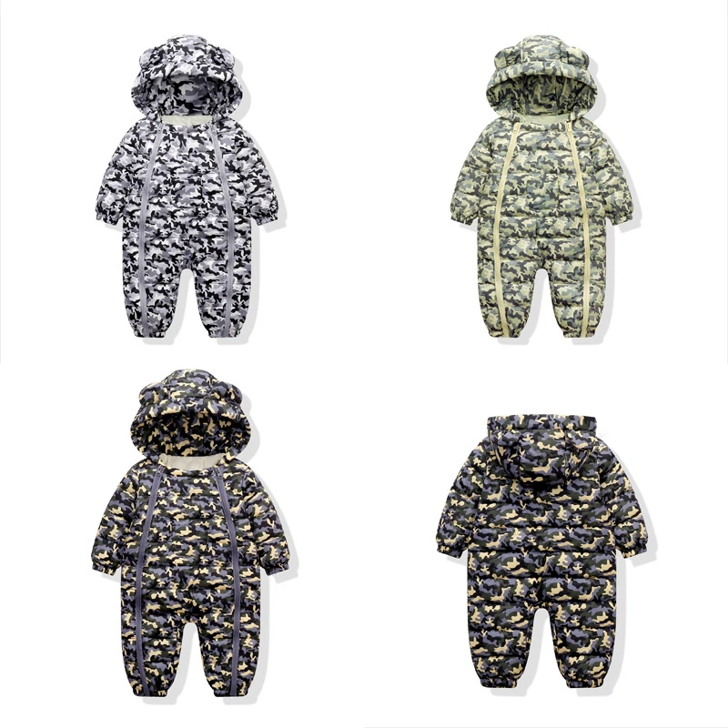 

2022 Камуфляжный стиль детский комбинезон для новорожденных мальчиков и девочек с капюшоном для сохранения тепла зимняя детская хлопковая о...