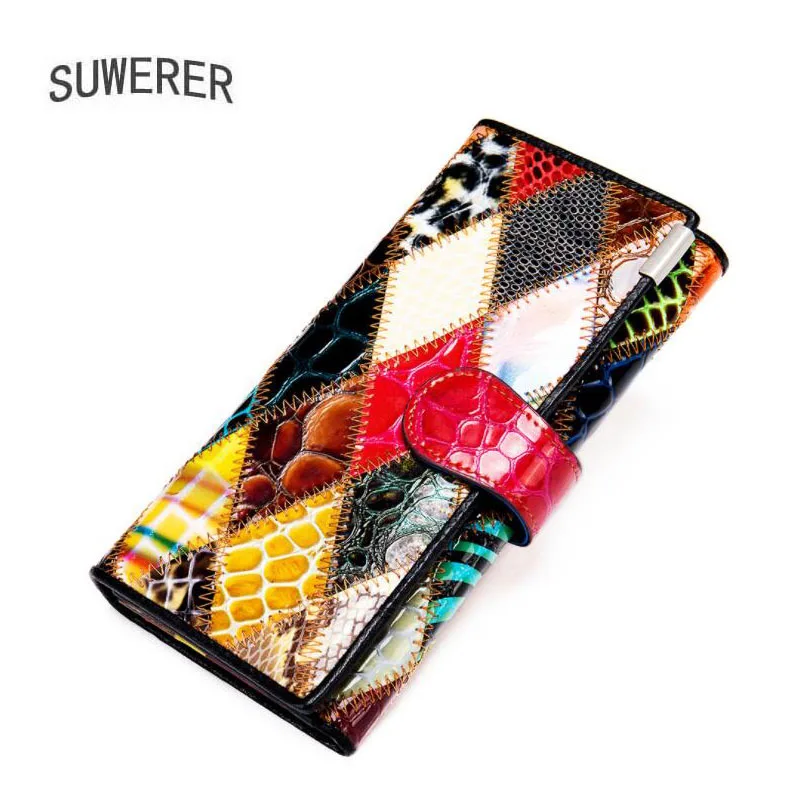 

New Genuine leather wallet Women's large-capacity long wallet Genuine leather wallets retro color stitching Women's wallet
