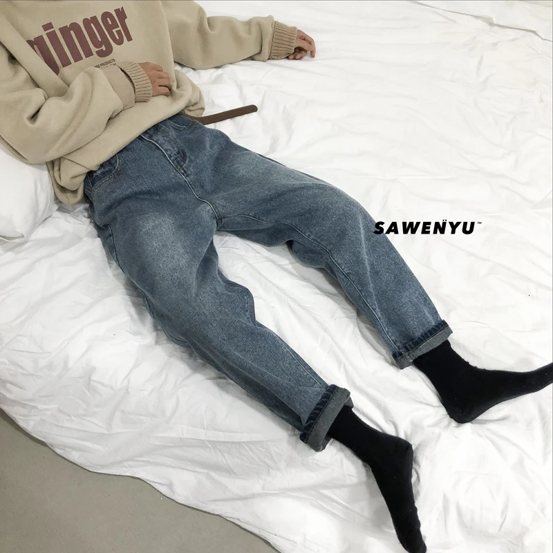 Blue/Black Jeans Men Fashion Washed Casual Retro Jean Pants Men Streetwear Loose Hip Hop Straight Denim Trousers Mens Clothes