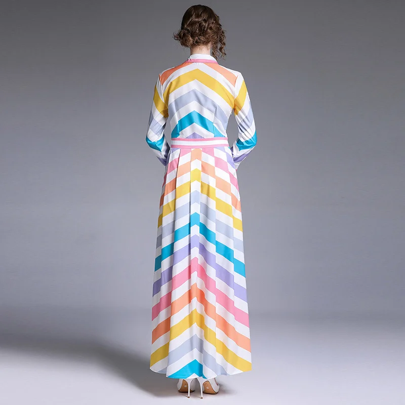 

Autumn Boho Striped Maxi Dress for Women Casual Chiffon Multicolor Thin Long Sleeve Fashion Elegant Club Party Dresses Vestidos