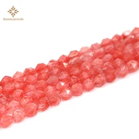 natural stone diamonds faceted red cherry quartzs loose spacer star cut polygon beads for jewelry making diy 15 strand 6810mm
