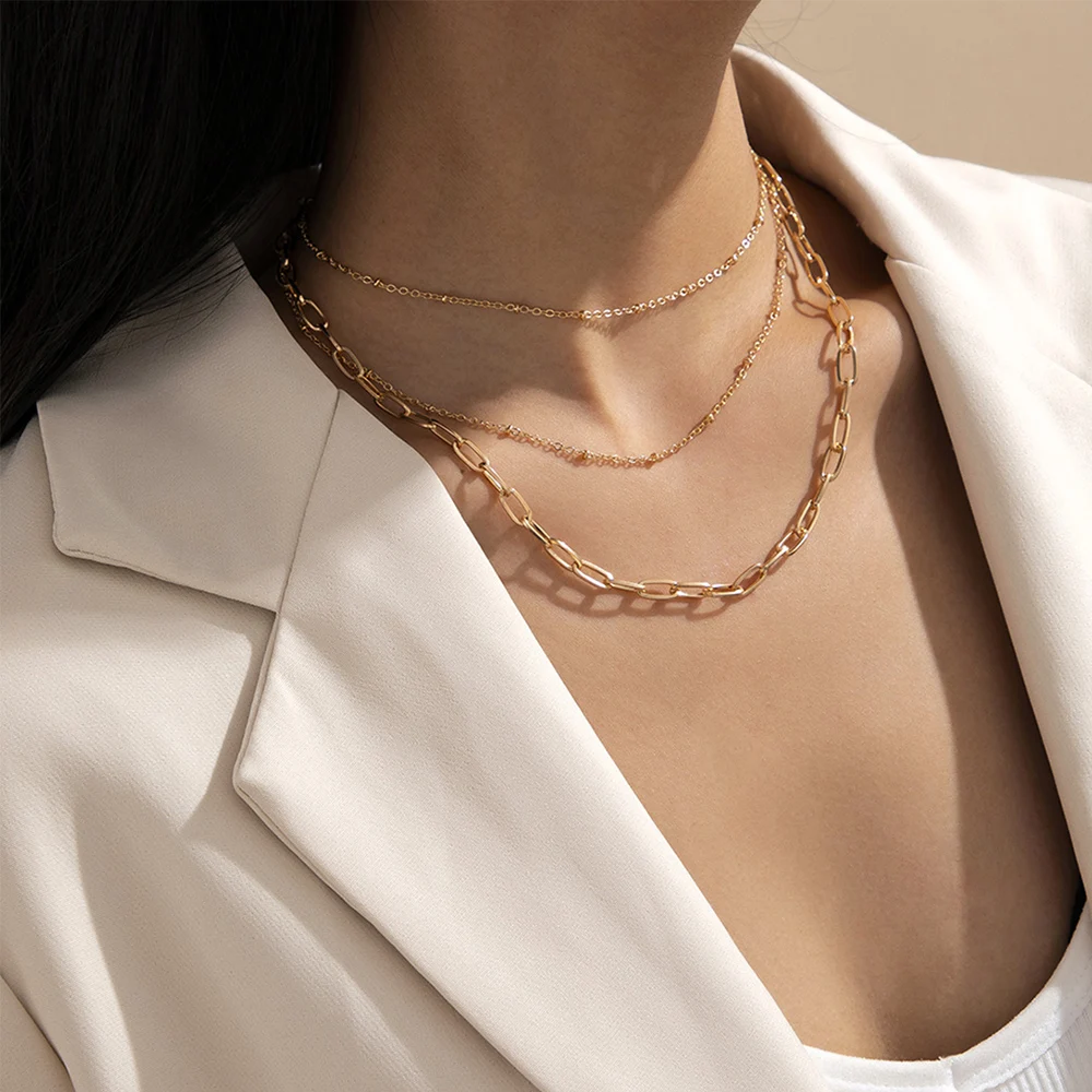 

Lacteo Exaggerated Multilayer Choker Necklace Jewelry for Women Hip Hop Chunky Chain Charm Necklace Accessories New Year Gifts