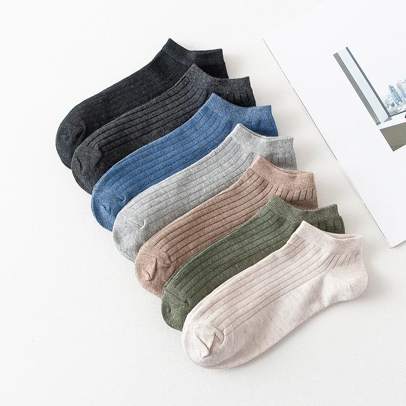 

5 Pairs Men Solid Color Cotton Short Socks Sport Invisible Striped Low Tube Ankle Sock Comfortable Four Seasons Street Fashion