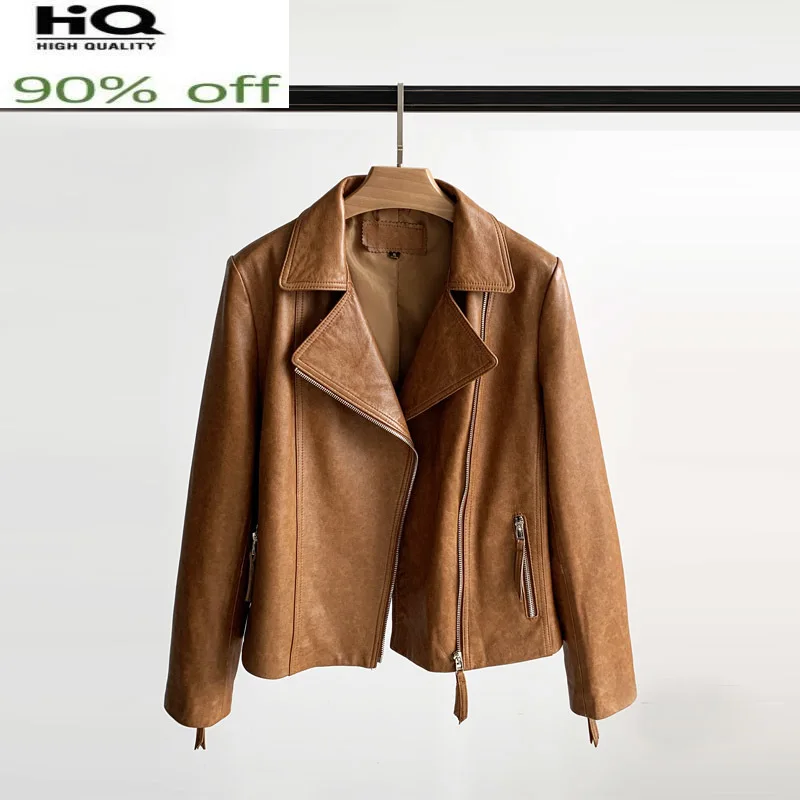 High Quality Short Genuine Leather Jacket Women 100% Sheepskin Coat Female Spring Autumn Clothes 2022 Mujer Chaqueta Pph3386