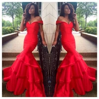 robe de soiree vintage mermaid long red ruffles long tiered evening prom gown 2018 off the shoulder mother of the bride dresses