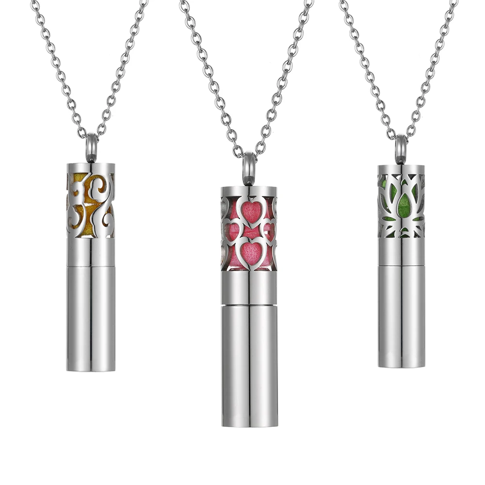 

Luxury Cylinder Aromatherapy locket Stainless Steel Essential Oil Diffuser Pendant Necklace Sweater chain Perfume Necklace Women