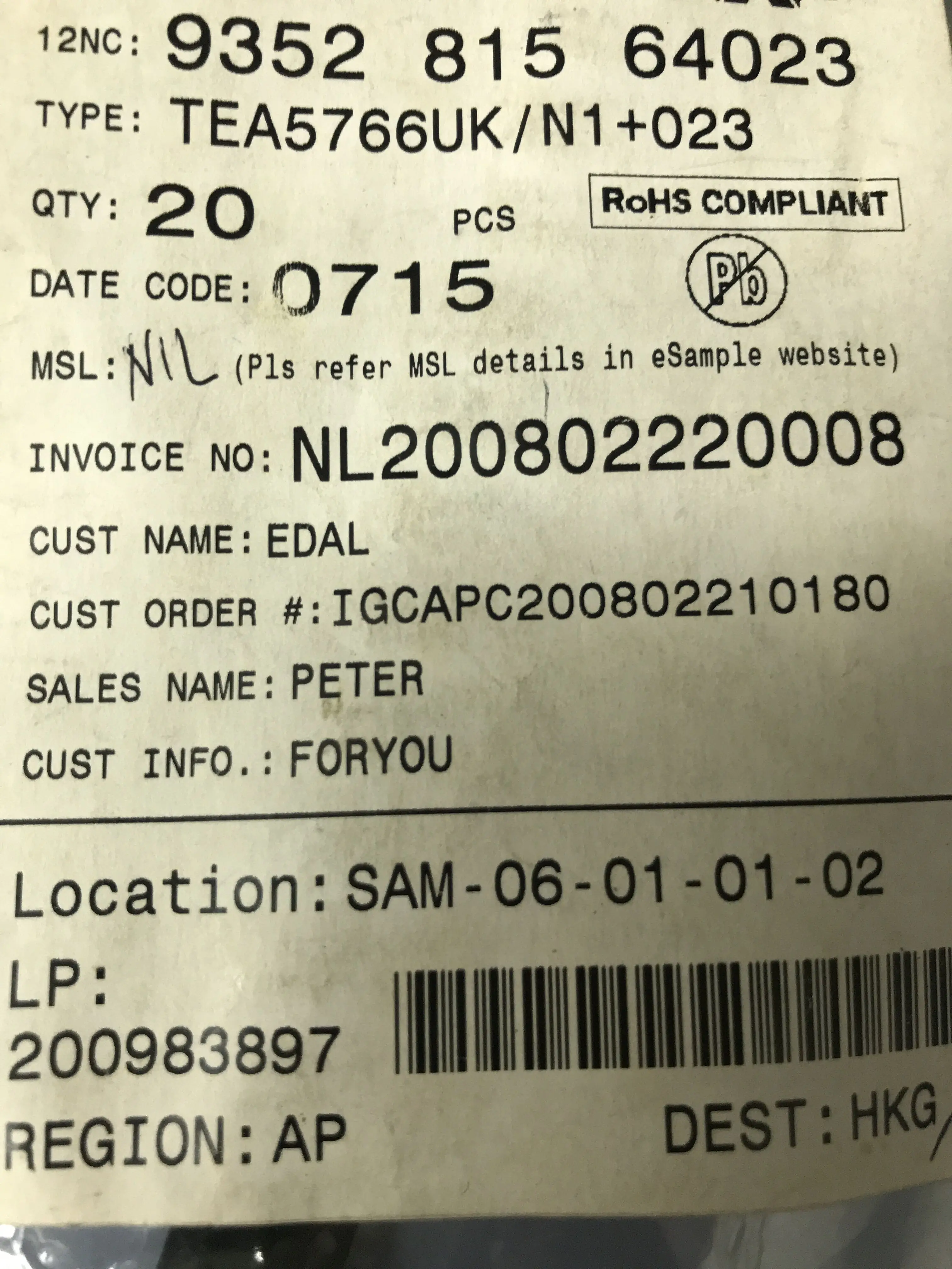 DM133 TCMT4600 TEA5766UK/N1 + 023 TEA5766UK NT71208FG 904 TEA5766 NT71208 новинка 3 шт.|Запасные части| |