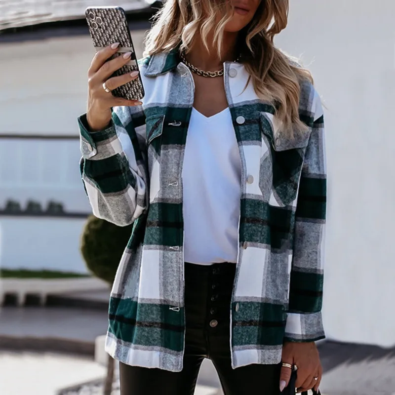 Повседневная Весенняя женская клетчатая блузка на пуговицах женские рубашки с