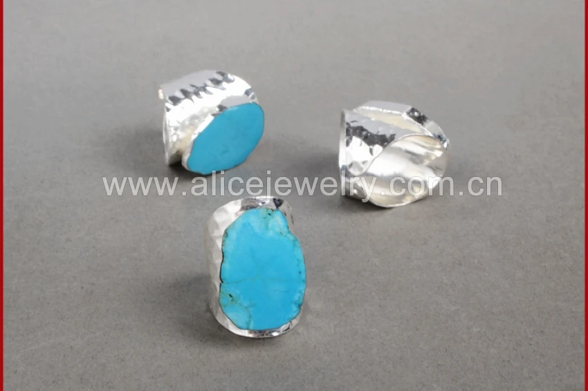 BOROSA, 5 шт., серебряное покрытие, произвольной формы, голубой камень Howlite, манжета, кольцо, Druzy, ювелирные изделия Howlite, регулируемые кольца, ювелирные изделия для женщин, S0208
