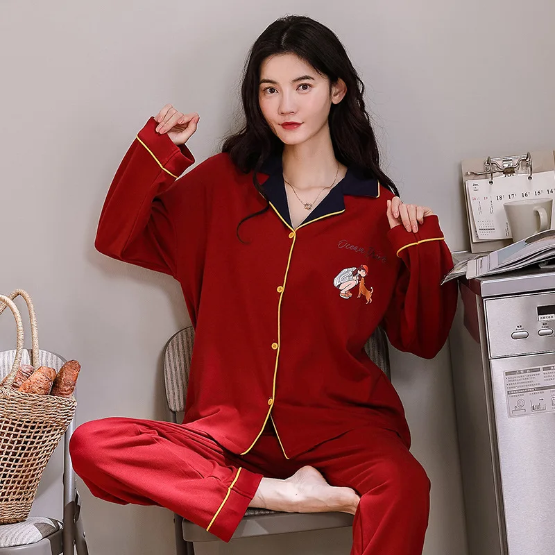 

Oversize Women 100% Cotton Spring Autumn New Collection Pajamas Suits 2PCs Soft Breathable Homewear Sets Winter пижама женская