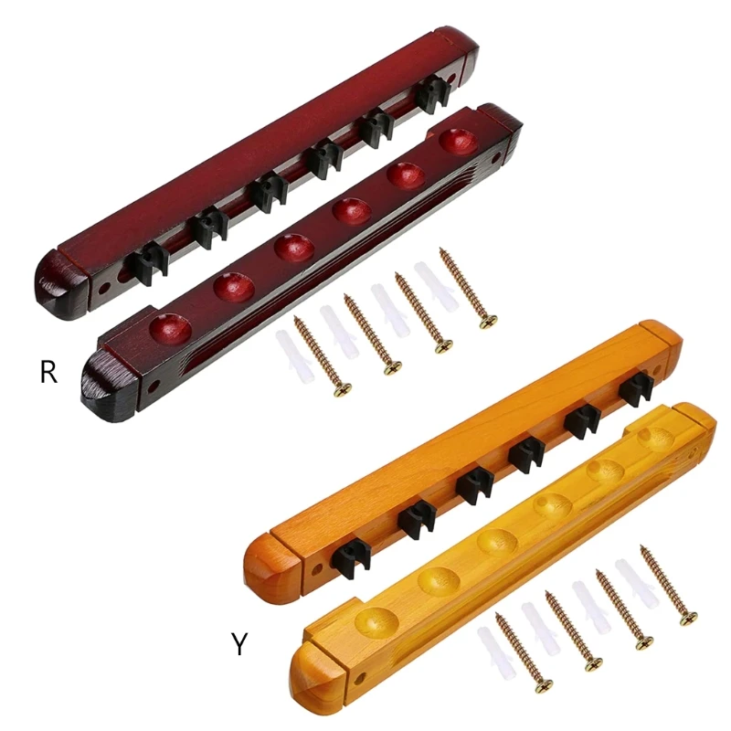 

Wall Mounted Hardwood Billiard Cue Rack Pool Cue Rack 6 Clips