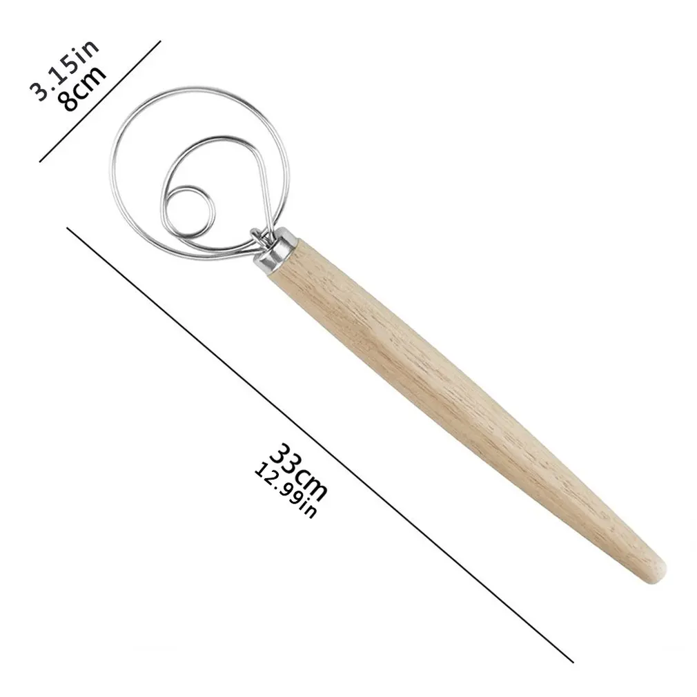 

Wooden Handle Dough Agitator Coil Whisk Bread Making Tools Stainless Steel Dough Hook Cakes And Pastries