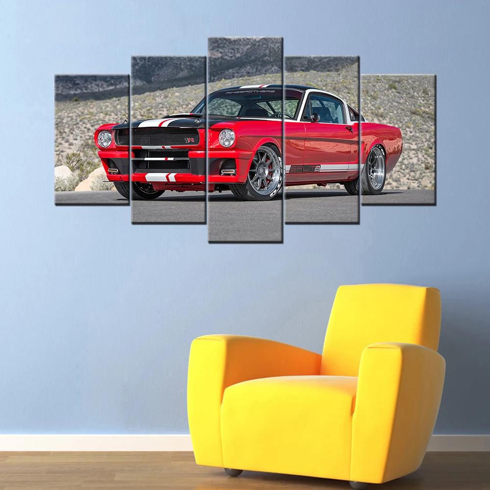 

5 Pieces Canvas Wall Art Ford Mustang Muscle Car Paintings HD Printed Posters Modular Pictures For Living Room Decor