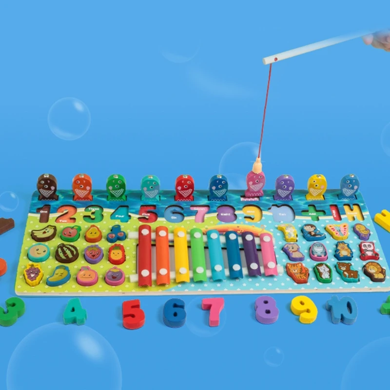

Montessori Educational Wooden Toys Children Busy Board Math Fishing Knocking Piano Preschool Kids Toy