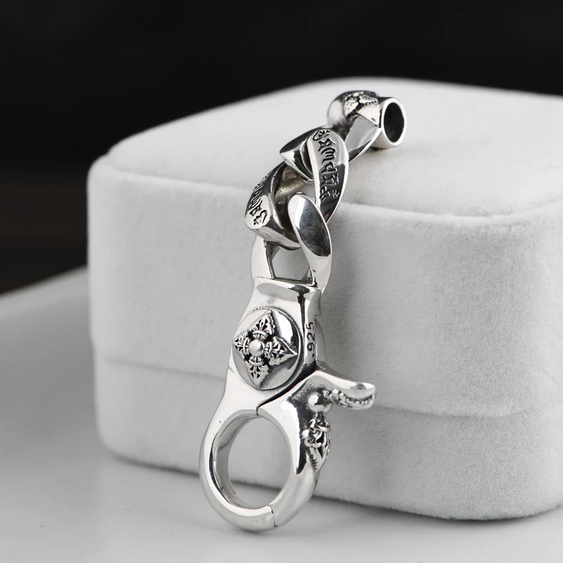 

S925 Silver Retro Fashion Key Chain Zipper Buckle Hand Rope Buckle DIY Handmade Silver Accessories