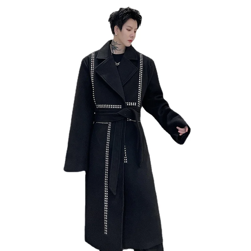 Тренчкот мужской зимний с заклепками уличная одежда модный Свободный