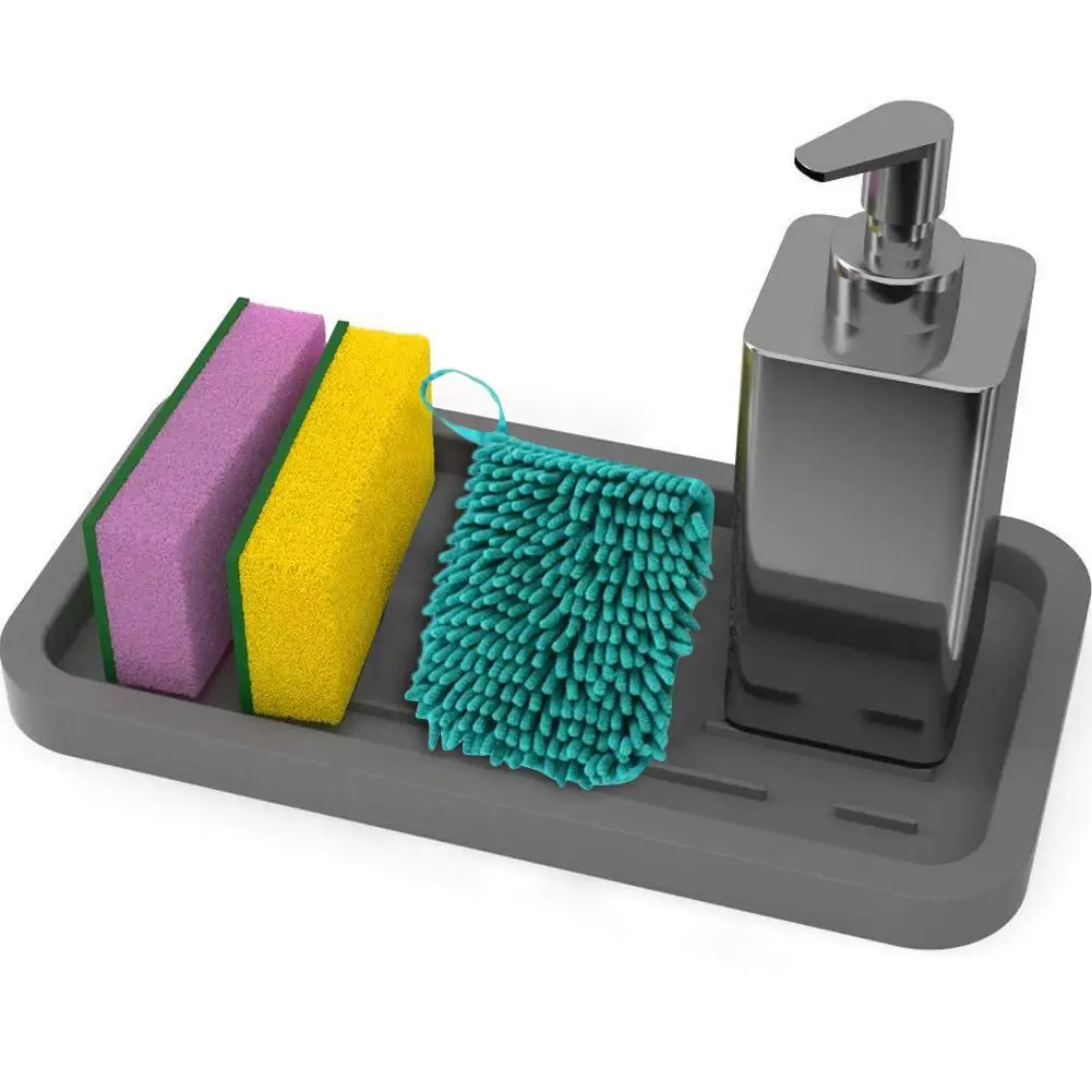 Food Grade Silicone Drain Pan Sponge Brush Soap Dispenser Scrubber Fruit Kitchen Sink Storage Tray Holder | Дом и сад