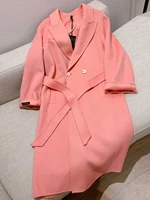 100 wool high quality fashion women winter vintage elegant double sided woolen mid length loose jacket coat