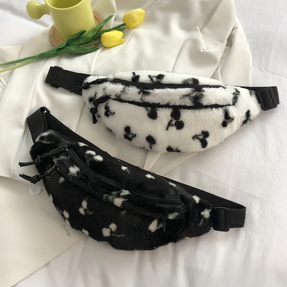 

Ретро Женская плюшевая нагрудная поясная сумка с принтом вишни, зимние женские большие сумочки