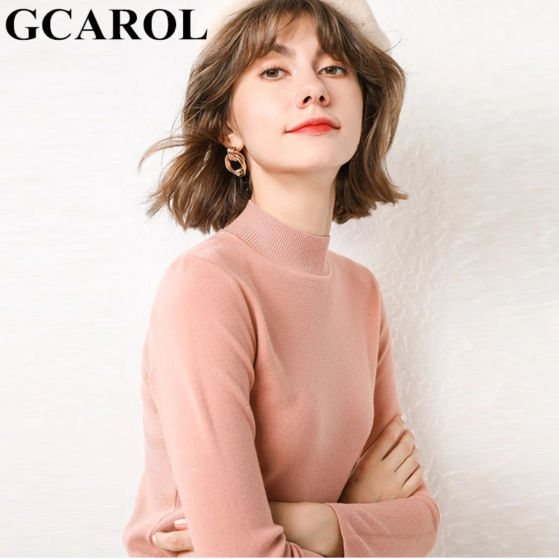 Вязаный свитер GCAROL, облегающий трикотажный джемпер с высоким воротником с содержанием шерсти 30%, яркий обтягивающий пуловер для осени и зимы
