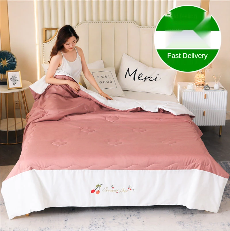 

Embroidered summer quilt, air conditioning, cool feeling, ice silk, summer student dormitory, single thin quilt, double summer