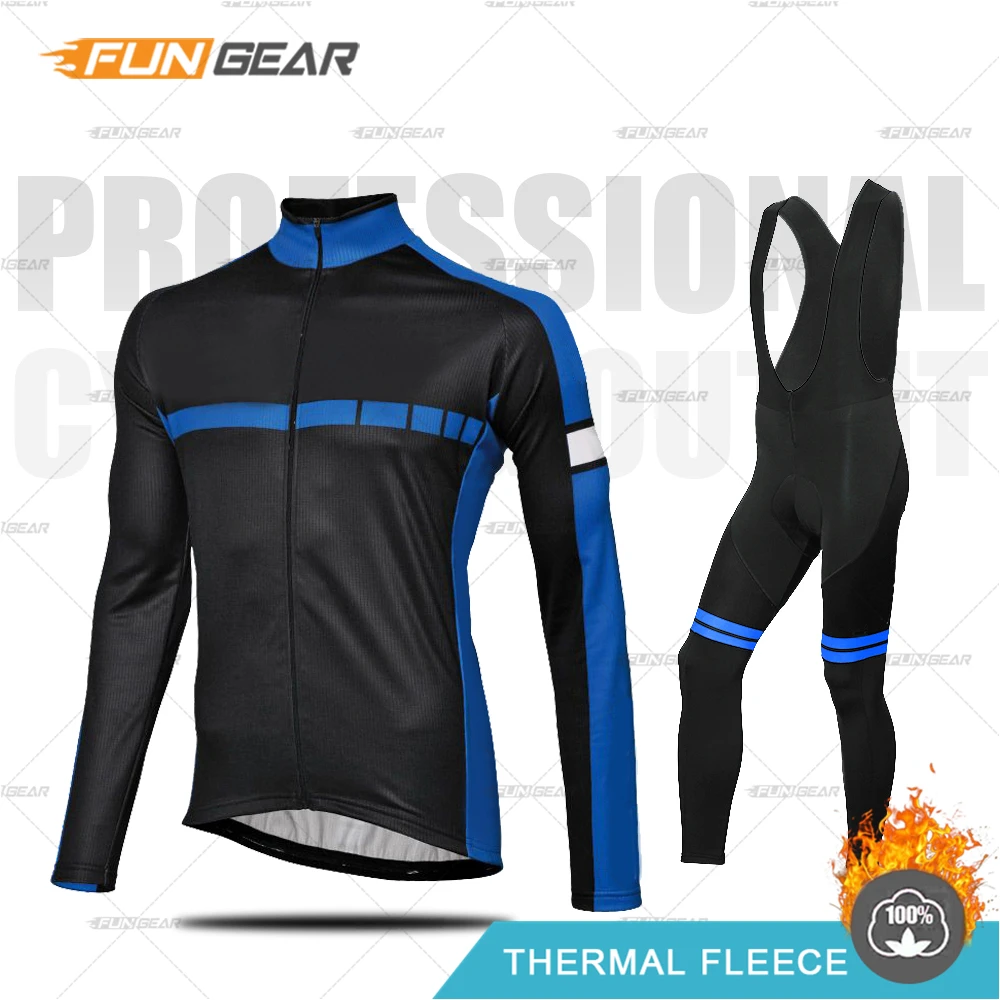 BIB SET Зимняя одежда для велоспорта, теплая одежда, Ropa Ciclismo Invierno, комплект из джерси с длинными рукавами для верховой езды, теплая флисовая форма, комплект со штанами - Цвет: BIB SET