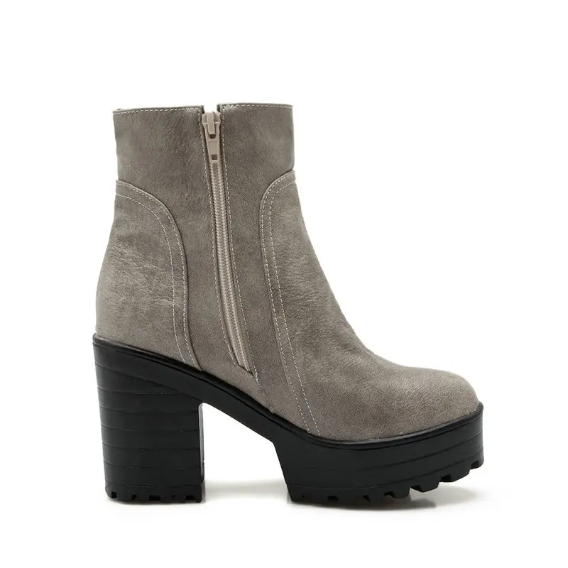 

LDHZXC Pu Leather Booties Women High Heels Autumn Platform Ankle Boots with Zippers Black Punk High Quality Big Size