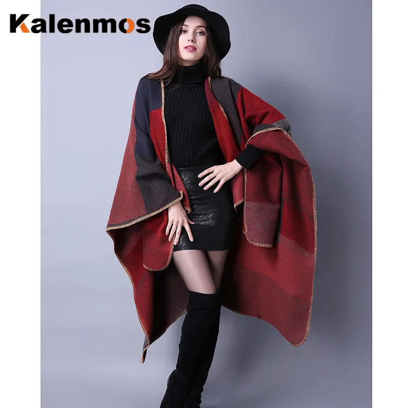 Женское одеяло шарф толстая обмотка пончо в клетку шаль для путешествий имитация