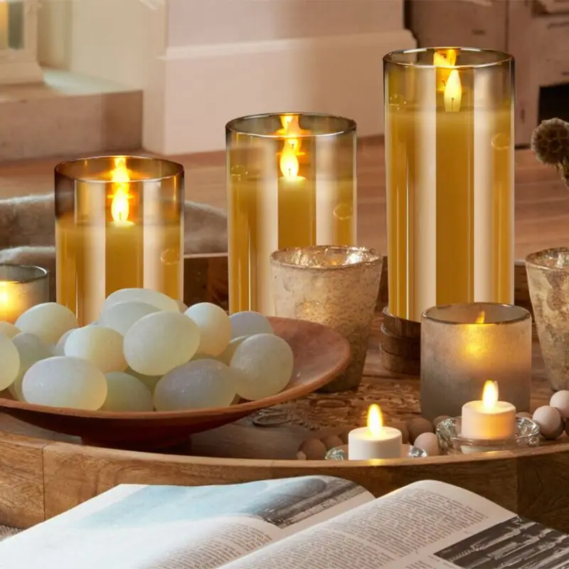 Беспламенные Мерцающие светодиодные свечи настоящий восковой фитиль движущееся